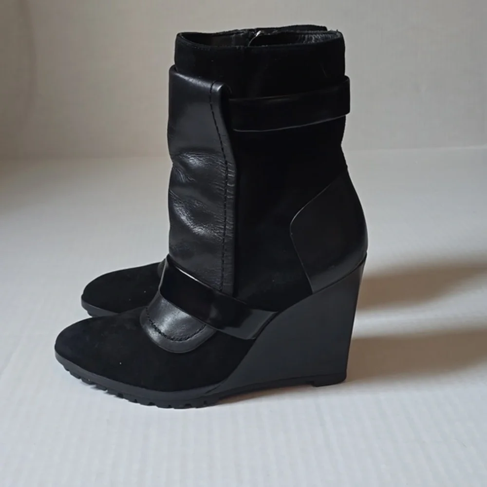 Derek Lam 10 Crosby Karli Suede Leather Wedge Bootie, Black 6.5